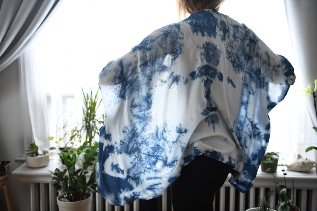 Cocoon Shawl - Hand Dyed Indigo & Cream