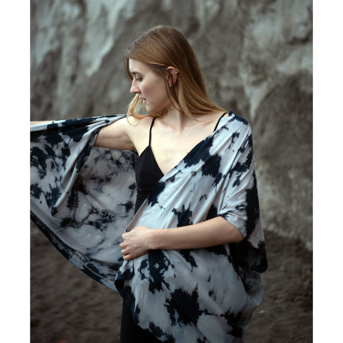 Cocoon Shawl - Hand Dyed Navy & Grey